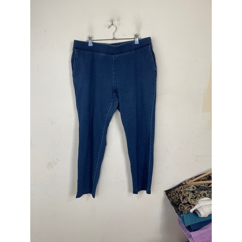 Pure Jill Indigo Slim Leg Pants Blue Cotton Knit Pull On Womens Large Petite